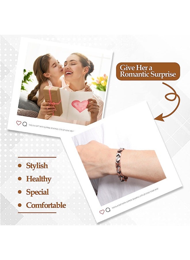 Red Copper Bracelet, Pure Copper Magnetic Bracelet, Women's Diamond Leaf Bracelet,Gift for Women  - Image 5
