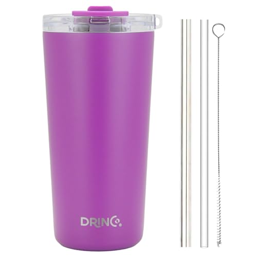 Drinco - 20 oz Stainless Steel Tumbler | Double Walled Vacuum Insulated Mug With Lid, 2 Straws, For Hot & Cold Drinks (20oz Deep Purple, 20oz) - Image 3