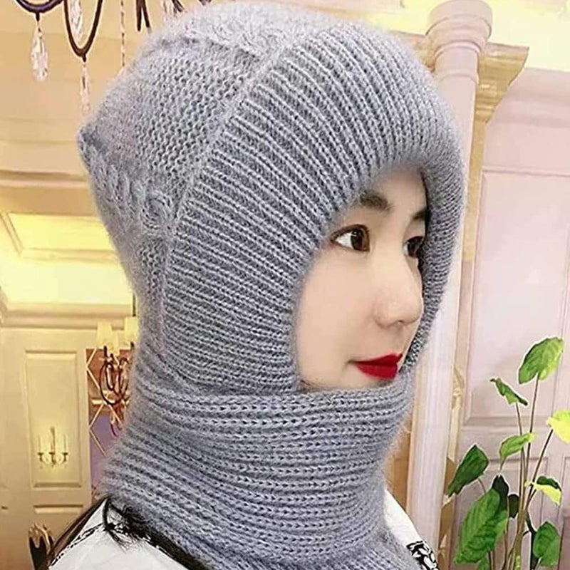 klarako Integrated Ear Protection Windproof Cap Scarf, Knitting Thickening Hat Scarf, Winter Warm Anticold Knitted One-Piece Scarf Cap (Claret) - Image 3