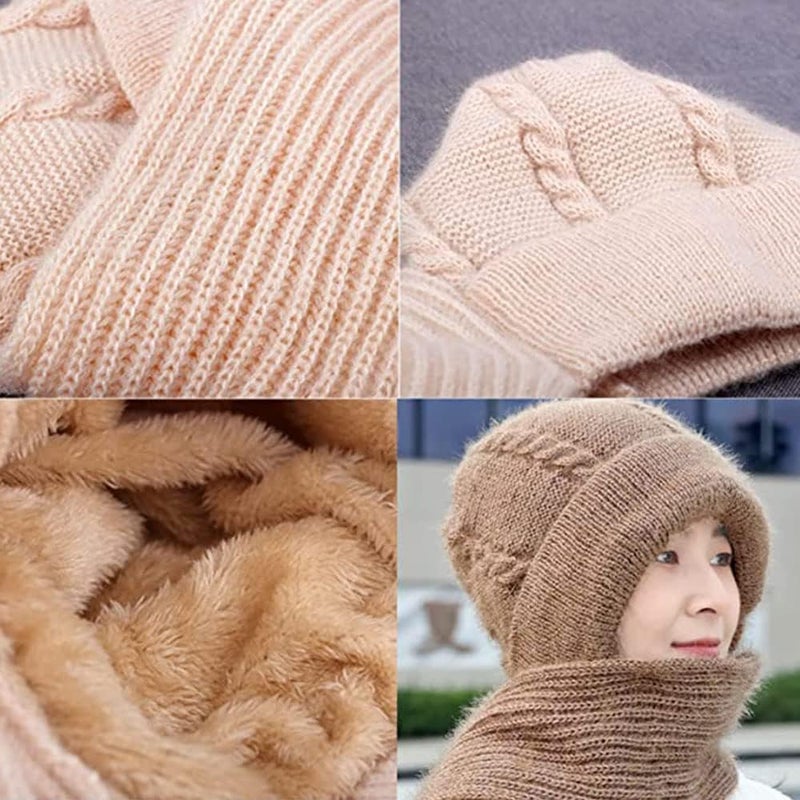klarako Integrated Ear Protection Windproof Cap Scarf, Knitting Thickening Hat Scarf, Winter Warm Anticold Knitted One-Piece Scarf Cap (Claret) - Image 5