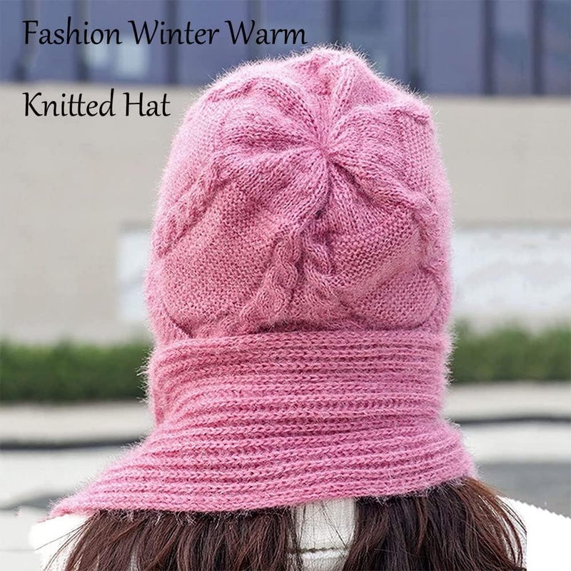 klarako Integrated Ear Protection Windproof Cap Scarf, Knitting Thickening Hat Scarf, Winter Warm Anticold Knitted One-Piece Scarf Cap (Claret) - Image 4