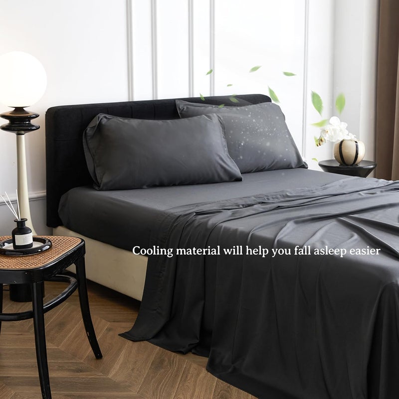 Simple&Opulence 100% Viscose from Bamboo Sheet Set 4Pcs, Cooling for Hot Sleepers, Soft Breathable Bed Sheets Set, 15" (38cm) Deep Pockets, Luxury Hotel Silky Bedding Sheets (Dark Grey,King) - Image 4