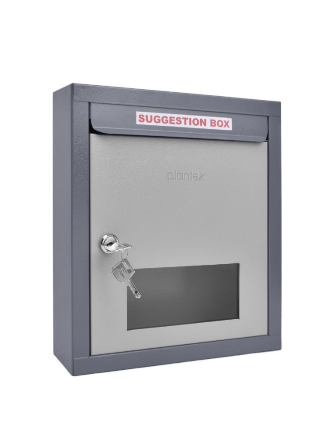 Plantex All in one Multipurpose use Box- Letter Box/Post Box for Gate Home and Office/Suggestion Box for Office use/Complaint/Donation Box with Lock Table Top or Wall Mount Pack of 1 - (Grey) - Image 1