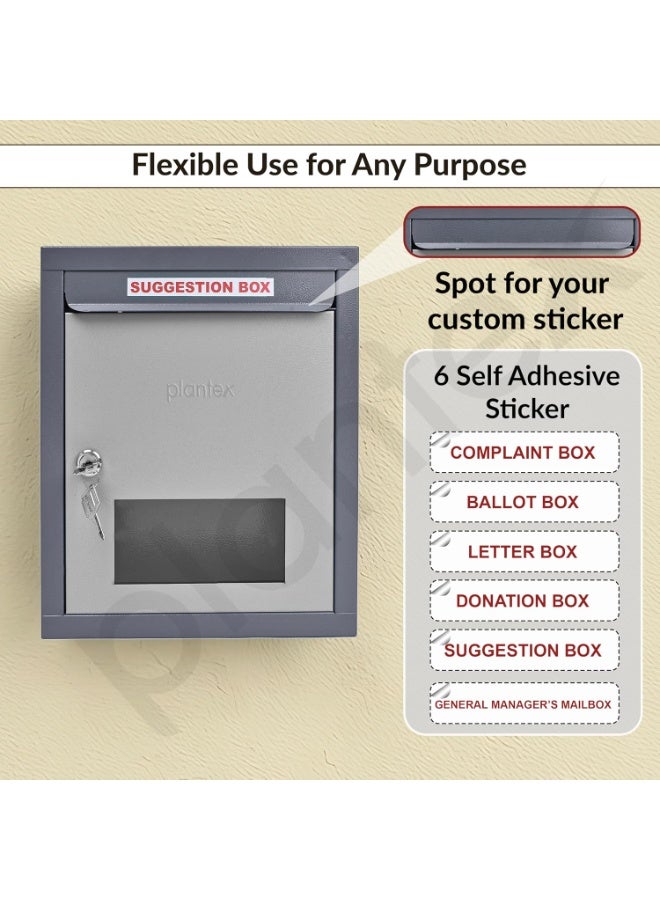 Plantex All in one Multipurpose use Box- Letter Box/Post Box for Gate Home and Office/Suggestion Box for Office use/Complaint/Donation Box with Lock Table Top or Wall Mount Pack of 1 - (Grey) - Image 3
