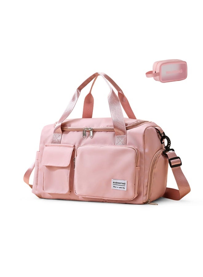 شابية حقيبة رياضية كبيرة للنساء مقاس 19.7 بوصة، حقيبة سفر، مزودة بحقيبة مستلزمات شخصية، ومساحة منفصلة للأحذية، وجيب مقاوم للماء، مثالية للسفر والرياضة واليوغا واللياقة البدنية، مع حزام كتف - لون وردي - Image 1