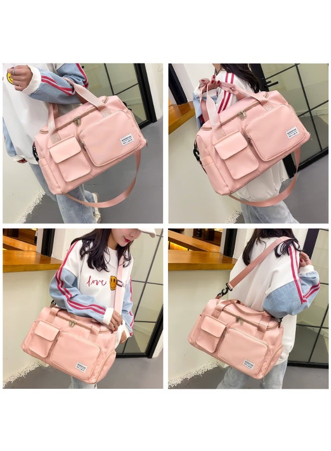 شابية حقيبة رياضية كبيرة للنساء مقاس 19.7 بوصة، حقيبة سفر، مزودة بحقيبة مستلزمات شخصية، ومساحة منفصلة للأحذية، وجيب مقاوم للماء، مثالية للسفر والرياضة واليوغا واللياقة البدنية، مع حزام كتف - لون وردي - Image 3