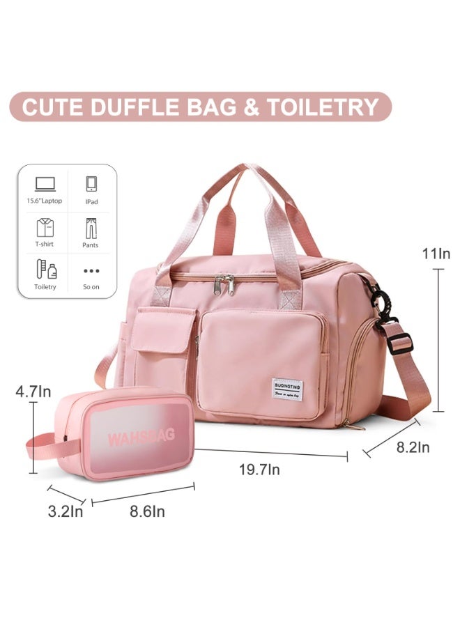 شابية حقيبة رياضية كبيرة للنساء مقاس 19.7 بوصة، حقيبة سفر، مزودة بحقيبة مستلزمات شخصية، ومساحة منفصلة للأحذية، وجيب مقاوم للماء، مثالية للسفر والرياضة واليوغا واللياقة البدنية، مع حزام كتف - لون وردي - Image 4