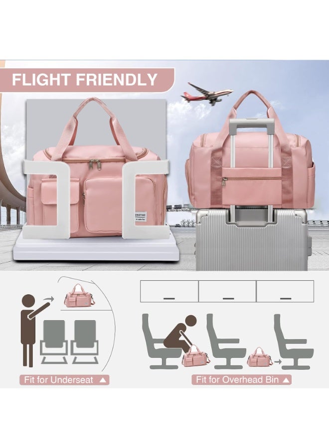 شابية حقيبة رياضية كبيرة للنساء مقاس 19.7 بوصة، حقيبة سفر، مزودة بحقيبة مستلزمات شخصية، ومساحة منفصلة للأحذية، وجيب مقاوم للماء، مثالية للسفر والرياضة واليوغا واللياقة البدنية، مع حزام كتف - لون وردي - Image 5