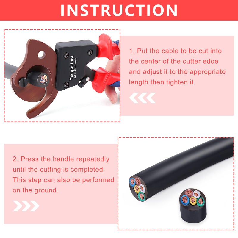 Yangoutool Ratchet Cable Cutter Heavy Duty for Copper and Aluminum Cables, 240mmÂ² Capacity, Sharp Polished Edges, Ideal for Cutting Large Armored Electrical Wires, Perfect for Electricians - Image 5
