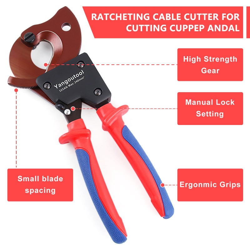 Yangoutool Ratchet Cable Cutter Heavy Duty for Copper and Aluminum Cables, 240mmÂ² Capacity, Sharp Polished Edges, Ideal for Cutting Large Armored Electrical Wires, Perfect for Electricians - Image 2