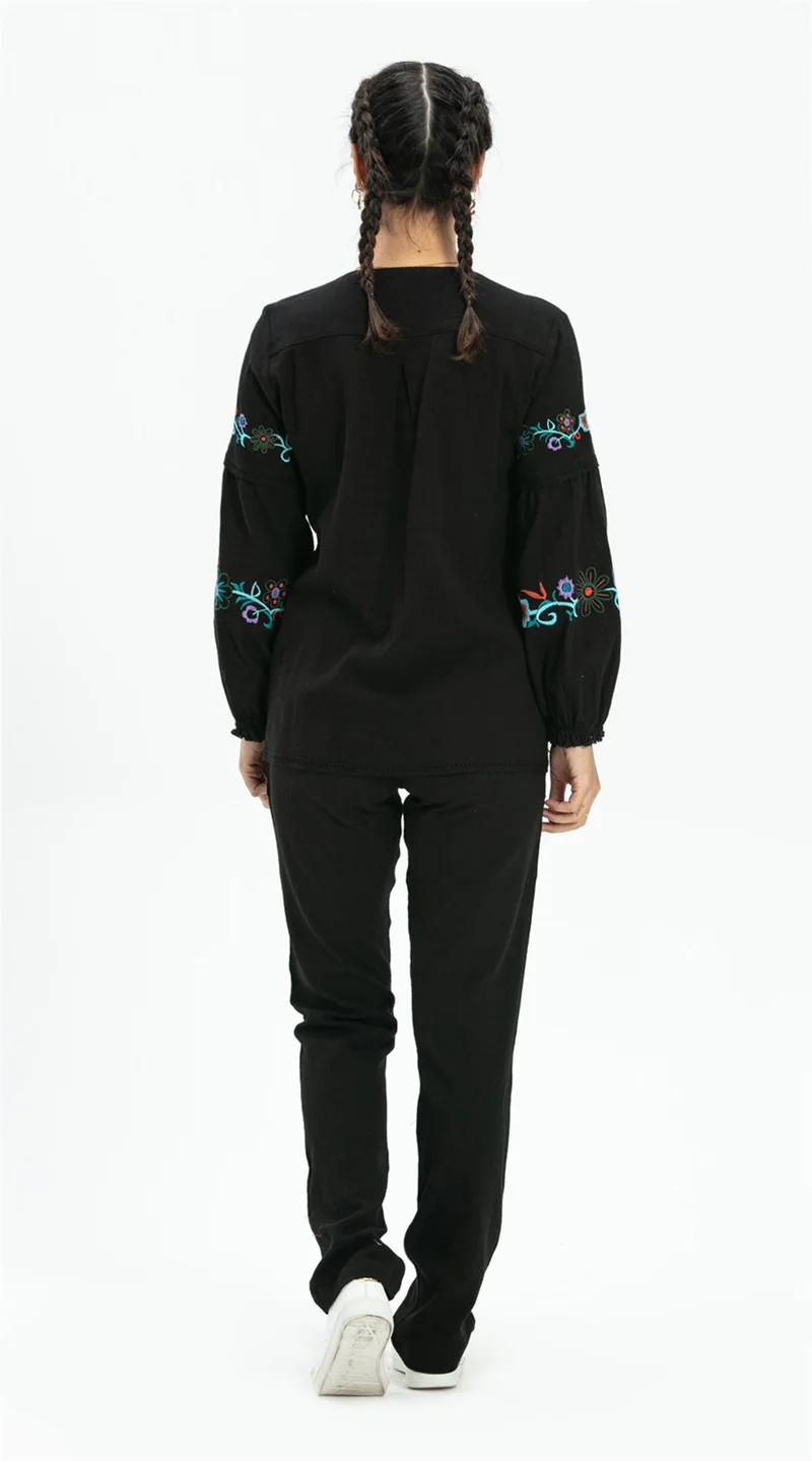 Eliş Şile Bezi Long Sleeve Sile Cloth Ayşe Blouse Black Syh