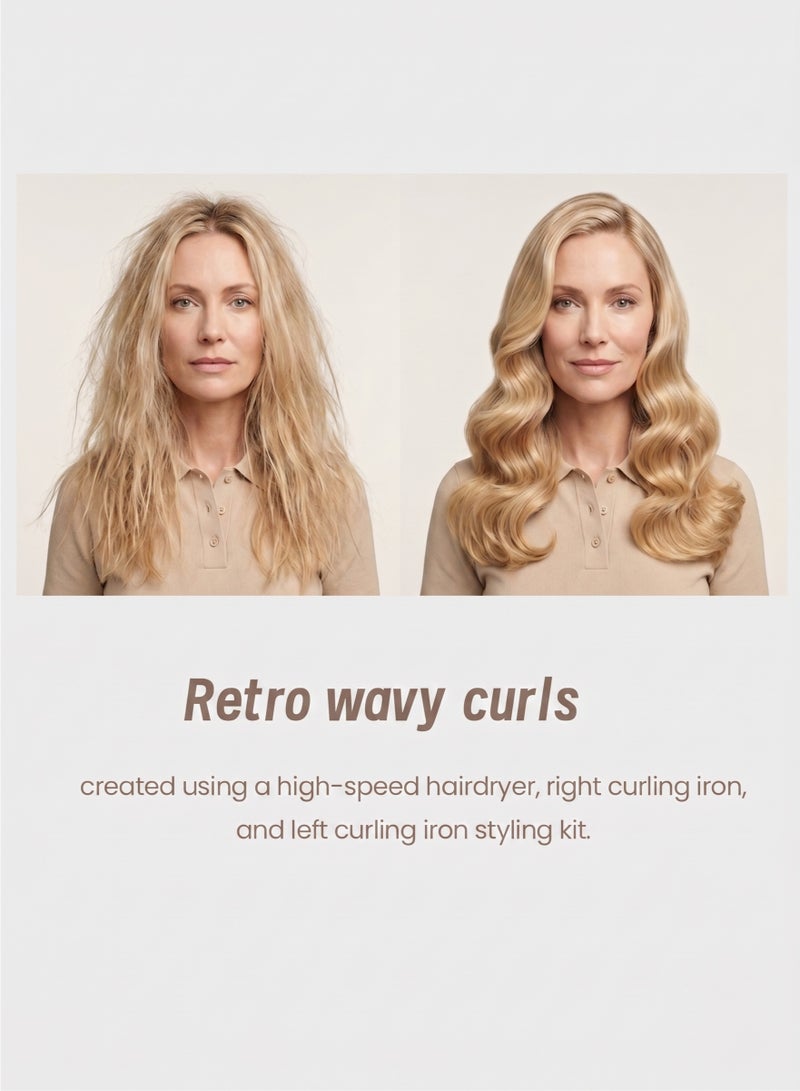BASILKIT Multi-styler And Dryer – 8-in-1 Styling Tool - Straight+Wavy ， with Auto-Wrap Curlers, Blow Dryer, Round & Oval Brush – 1600W Ionic Hair Styler for Frizz-Free Waves & Salon Blowouts，Multi Styler for All Hair Types， Blue Gold - Image 4