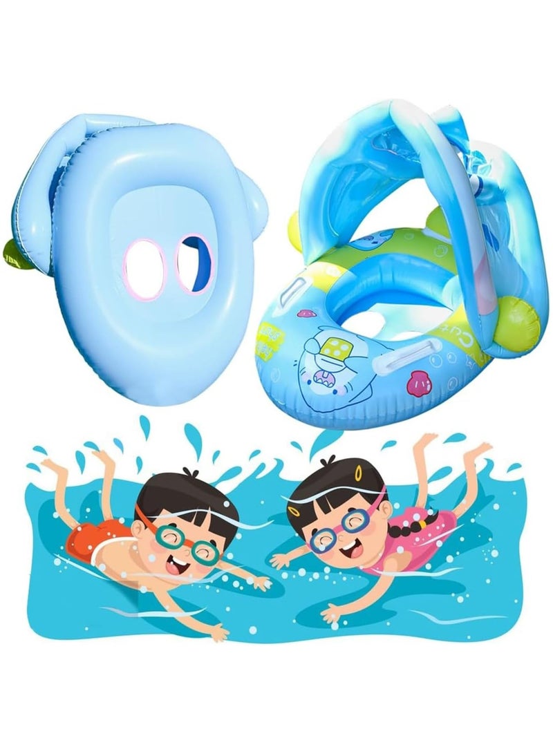 TAPIT Baby pool float, Swimming Pool Float Boat with Sun Protection Canopy Inflatable Pool Float Yacht Ring Awning Inflatable Swimming Training Float Seat for Boys Girls Summer Outdoor Party Favor (Blue Shark)  - Image 1