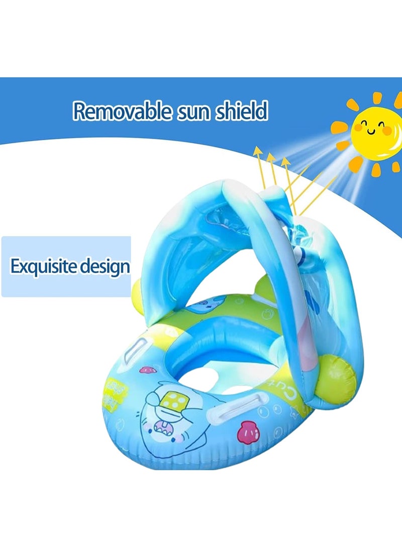 TAPIT Baby pool float, Swimming Pool Float Boat with Sun Protection Canopy Inflatable Pool Float Yacht Ring Awning Inflatable Swimming Training Float Seat for Boys Girls Summer Outdoor Party Favor (Blue Shark)  - Image 2