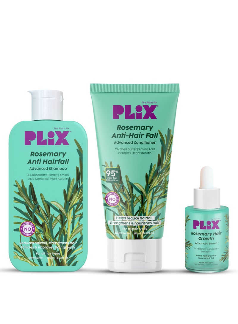 PLIX THE PLANT FIX Rosemary Anti Hairfall Regime Combo 3% Redensyl Serum, Advanced Shampoo And Conditioner - Image 1