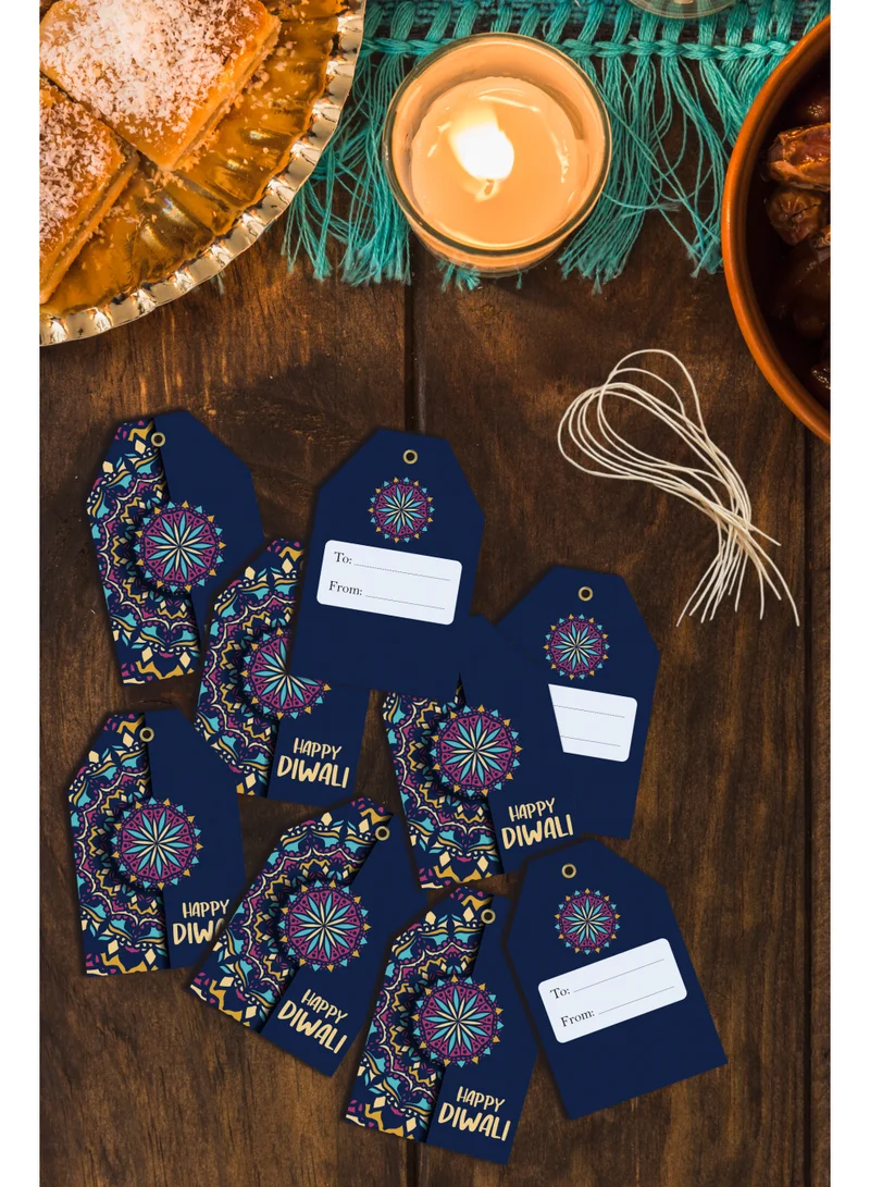 Share the Love Share the Love Happy festival of lights Gift Tags – Pack of 10, Navy Blue Mandala Design with Gold Text &amp; Strings – Luxury Festive Gift Labels for Wrapping, Bags &amp; Hampers