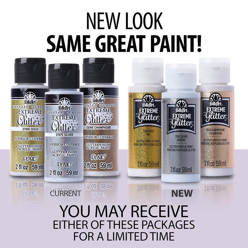 FolkArt Extreme Glitter Acrylic Paint in Assorted Colors (2 oz), 2787, Silver