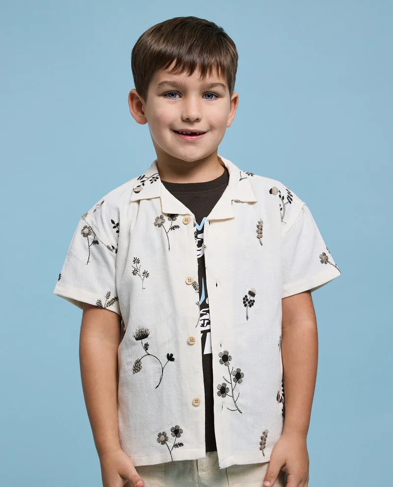 أر أند بي Embroidered Shirt with Revere Collar and Long Sleeves