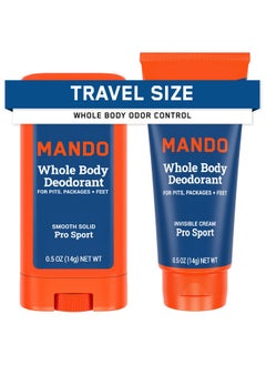 Mando Mando Whole Body Deodorant For Men - Mini Travel-Sized Invisible Cream and Solid Stick - 72-Hour Odor Control - Aluminum-Free, Baking Soda-Free - 0.5 ounce Tube and 0.5 ounce Stick - Pro Sport Scent  - Image 1