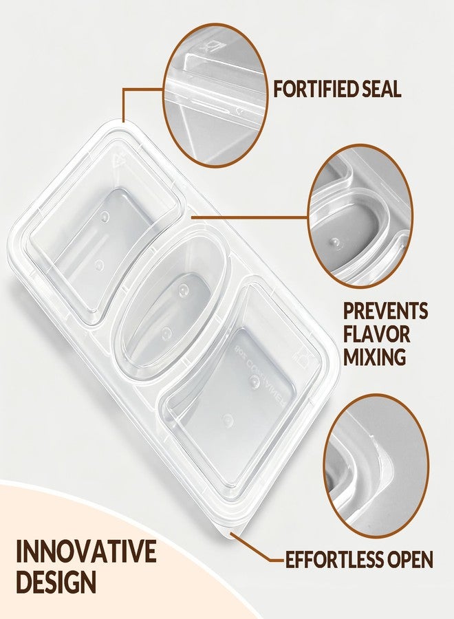 HI-REEKE 8 OZ New 3 Compartment Snack Containers, 20 Sets Bigger Reusable Clear Snack Packs Container with Lids - Image 3