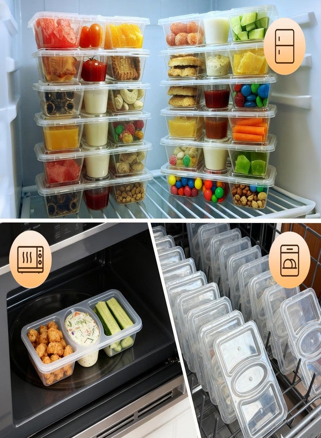 HI-REEKE 8 OZ New 3 Compartment Snack Containers, 20 Sets Bigger Reusable Clear Snack Packs Container with Lids - Image 4