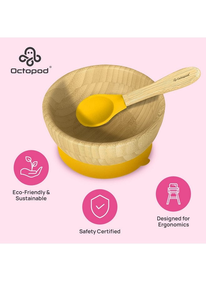Abiie Octopod Bamboo Dish - Fun Kids Bowls for 4 months and up, Bamboo Suction Bowl, High-Chair Bamboo Baby Bowls, Mess-Free Toddler Suction Bowls, Ergonomic Baby Feeding Supplies, 5.7 x 3 x 5.7 in - Image 3