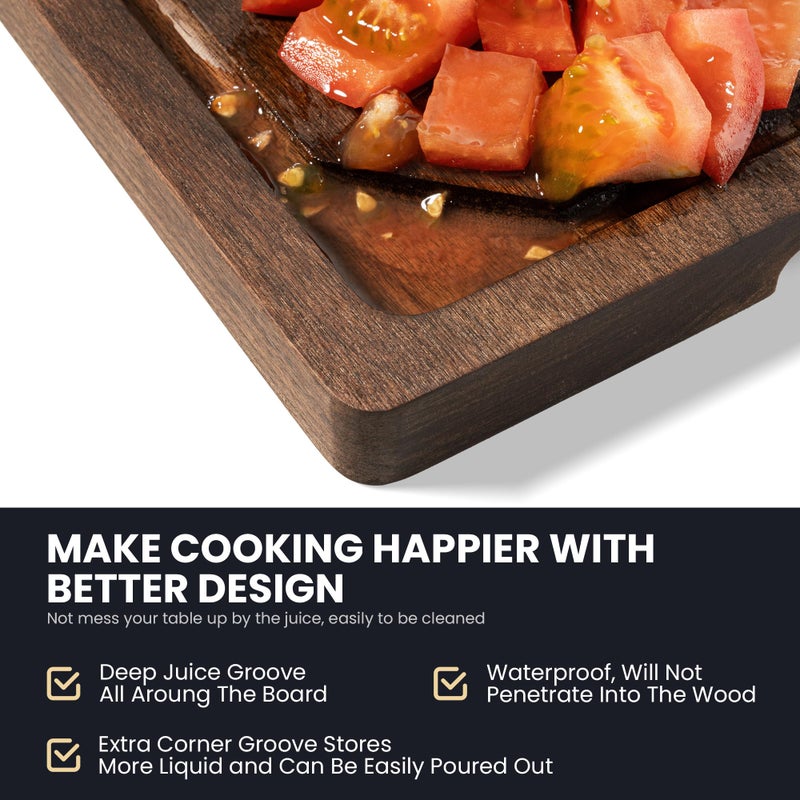 Venusmiles Walnut Wood Cutting Board for Kitchen with Juice Groove & Side Handles, 17â€L x 11â€W x 0.8â€H, Handcrafted North American Black Walnut Edge Grain, Medium Chopping Board, Reversible Butcher Block - Image 2