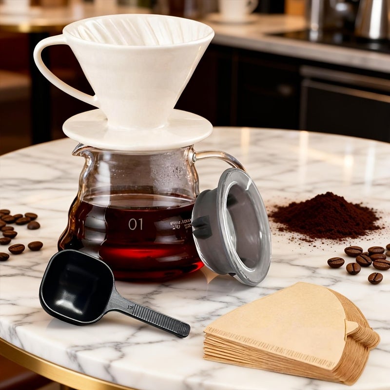 Pour Over Coffee Maker 12oz Set with Borosilicate Glass Carafe and Ceramic Dripper - Image 1