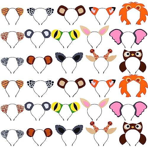 Kigeli 30 Pcs Jungle Animal Safari Ears Headbands for Hair Hoops One Birthday Easter Costumes Dressup Party Favors SuppliesAnimals - Image 1