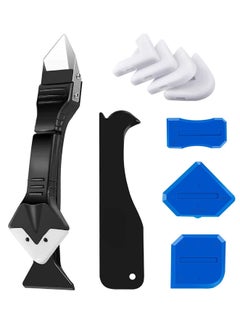 Caulking Tool Kit, 3 in 1 Silicone Caulk Remover Glass Glue Angle Scraper for Kitchen Bathroom Window Sink Joint with 5 Replaceable Silicone Pads