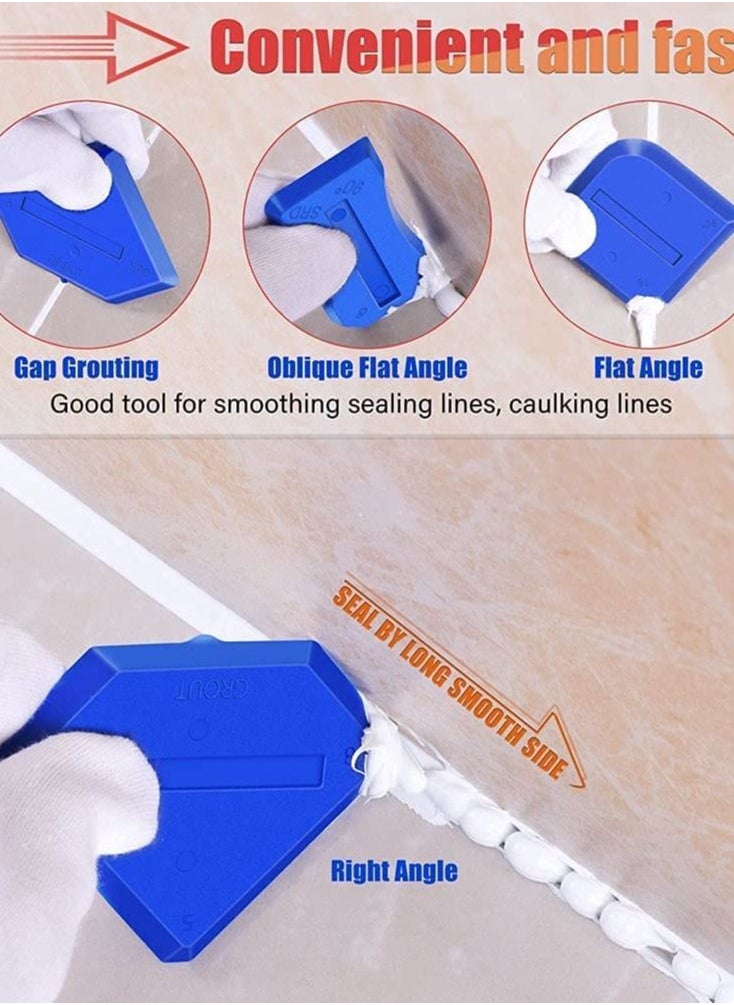 SYOSI - Caulking Tool Kit, 3 in 1 Silicone Caulk Remover Glass Glue Angle Scraper for Kitchen Bathroom Window Sink Joint with 5 Replaceable Silicone Pads - Image 1