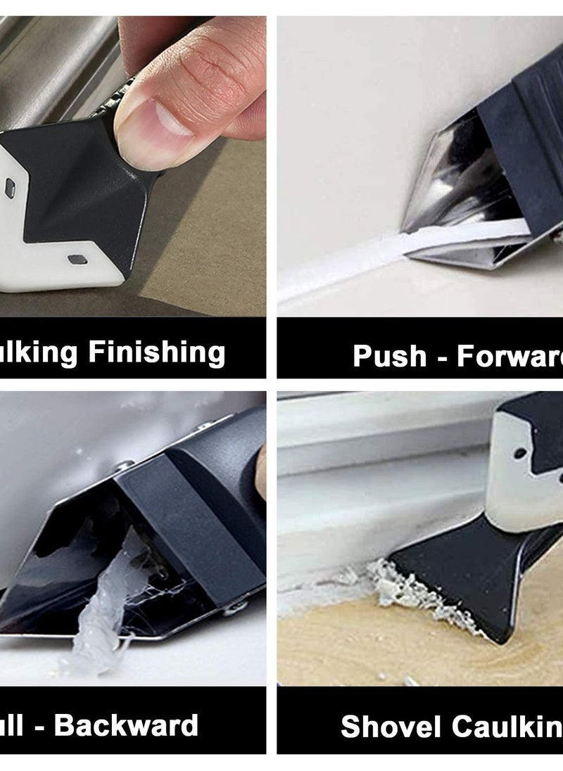 SYOSI - Caulking Tool Kit, 3 in 1 Silicone Caulk Remover Glass Glue Angle Scraper for Kitchen Bathroom Window Sink Joint with 5 Replaceable Silicone Pads - Image 1