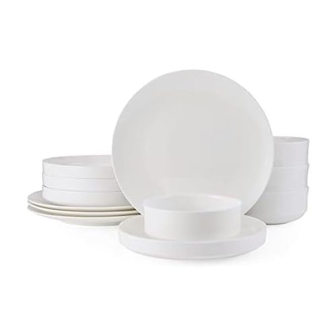Mikasa Macie Bone China Lightweight Chip Resistant 12 Piece Dinnerware Set, Service for 4, White