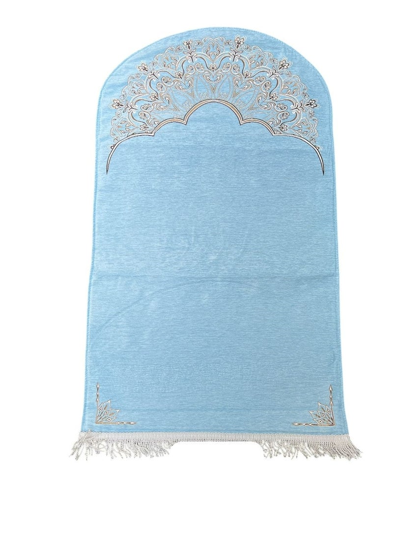 Sky Shine Floral Arch Foam Padded Prayer Mat – Ultra Soft & Anti-Slip Luxury Sajjadah | Elegant Blue Design for Men & Women - Image 1