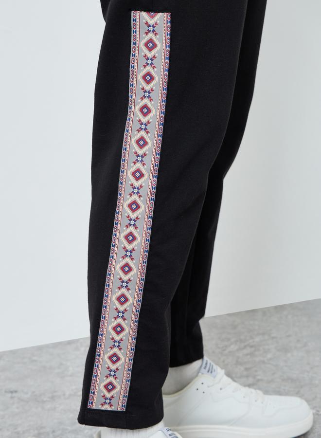 Styli Men Black Joggers with Ethnic Print Side Stripe - Image 3