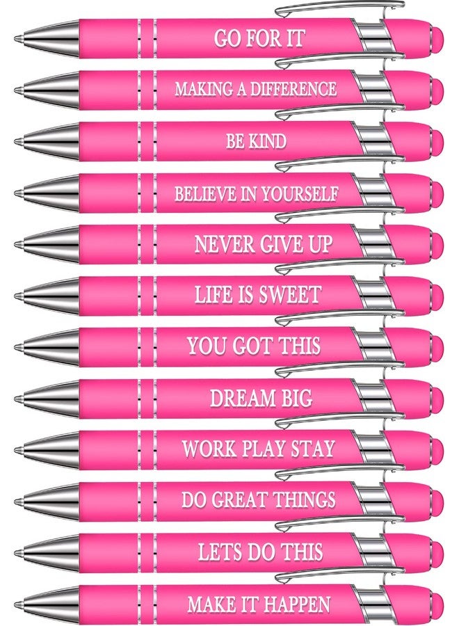 Zonon 12 Pcs Inspirational Pens Bulk Motivational Ballpoint Pen with Stylus Tip Inspirational Graduation Gifts for Teacher Coworkers School Office Supplies Black Ink(Pink,Motivational Style) - Image 1