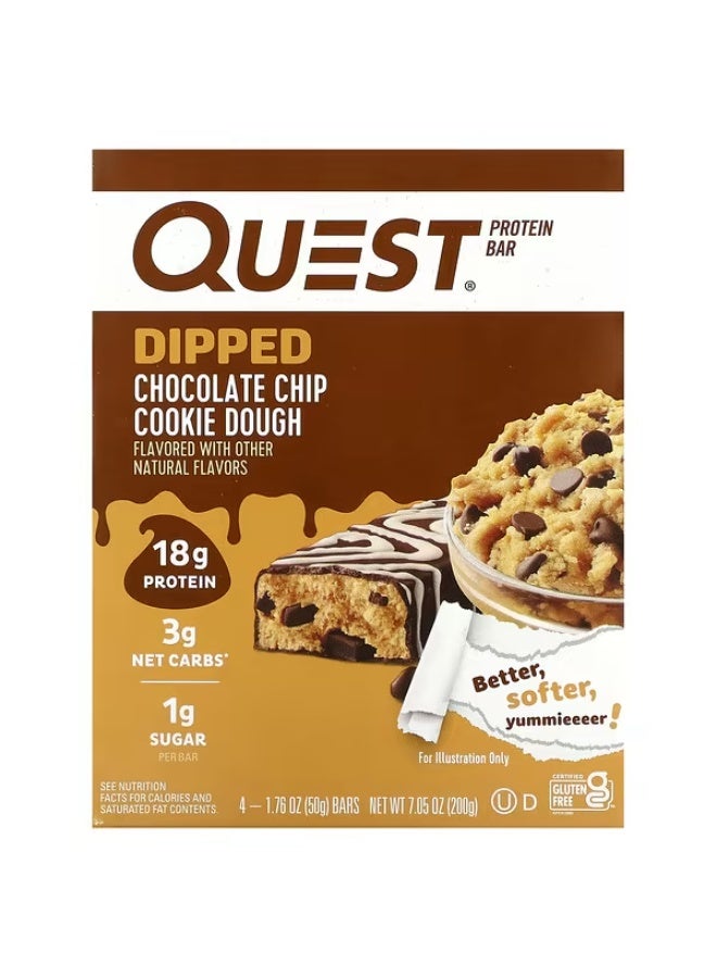 Quest Nutrition، بروتين بار، عجينة بسكويت رقائق الشوكولاتة المغموسة، 4 بارات، 1.76 أونصة (50 جم) لكل منها