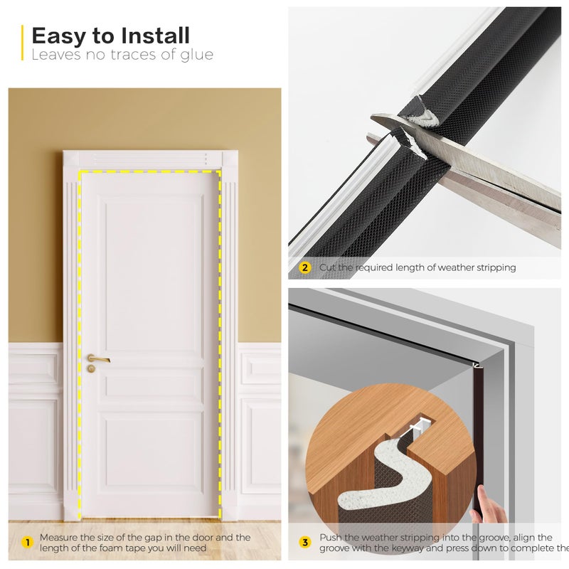 Ravinte Weather Stripping Door Seal Strip - Soundproof Q-Shaped Foam for Exterior Door Frame, Large Gap Seal, Noise Cancelling, Easy to Install (Black, 60FT) - Image 5