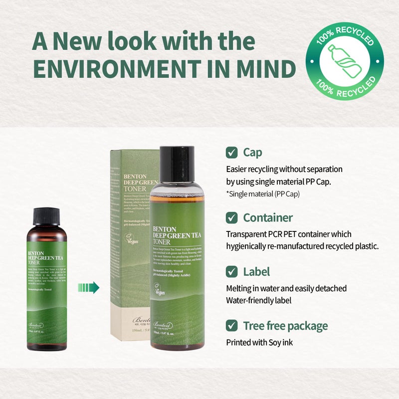 BENTON Deep Green Tea Toner - 150ml (5.07 fl.oz) for Face, Sensitive & Oily Skin - Image 5