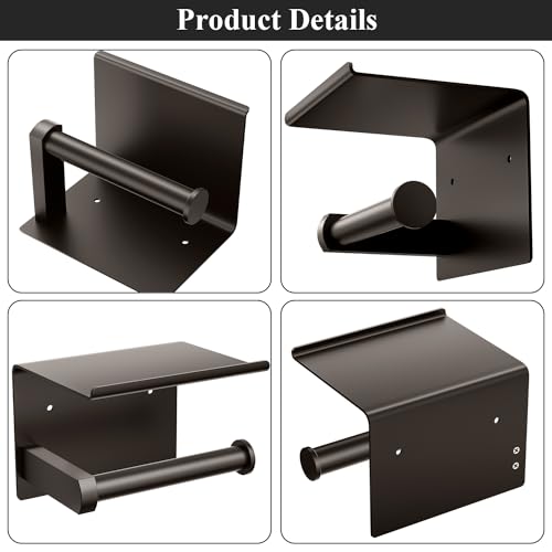 Tindbea Toilet Paper Holder with Phone Shelf, Adhesive or Screw Wall Mount Toilet Tissue Roll Holder, Rustproof & Multifunctional Stainless Steel Bathroom Storage Dispenser (Bronze) - Image 5