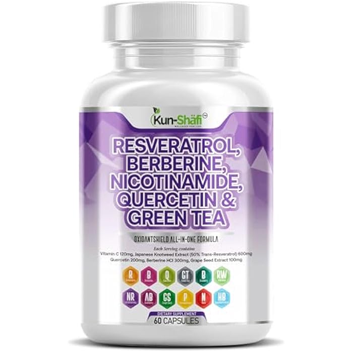Berberine & Resveratrol Complex with Quercetin, Grape Seed, Green Tea, Vitamin C, and Nicotinamide Riboside – NAD+ & Antioxidant Polyphenol, Supplement for Men & Women – 60 Capsules - Image 1