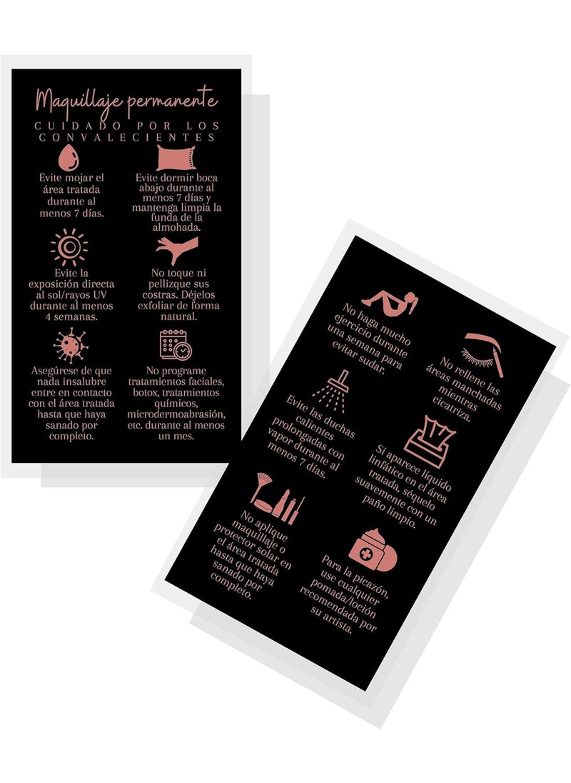 Boutique Marketing LLC - Boutique Marketing LLC Spanish Permanent Makeup Aftercare | Cuidado Posterior Del Maquillaje Permanente | 50 Pack | 2x3.5inch inches Business Card Size | PMU Black with White Design - Image 1