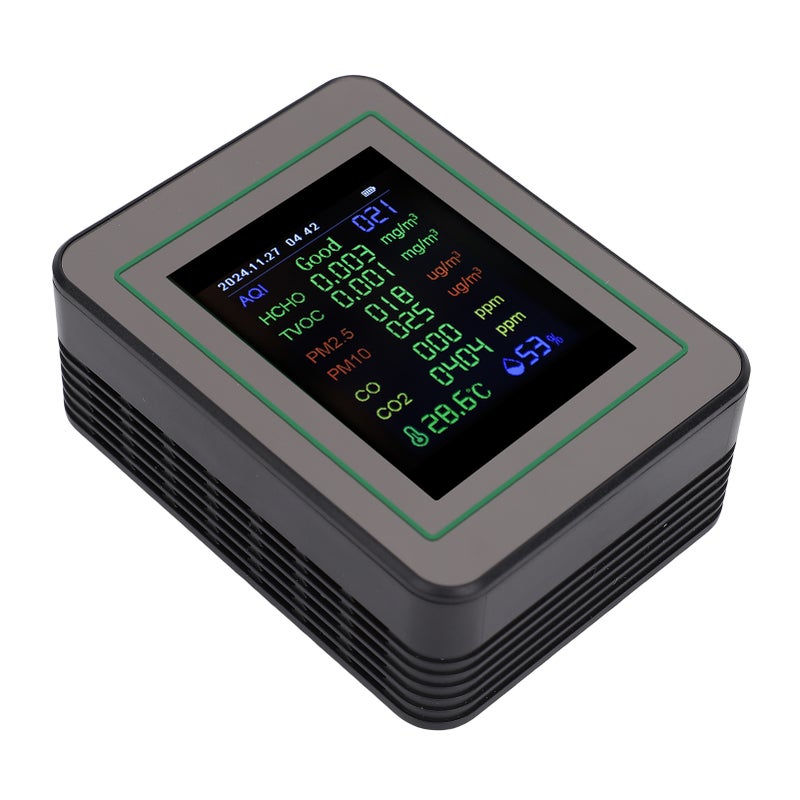 12-in-1 Air Quality Monitor with 2.8-Inch Color Screen, Detects HCHO, TVOC, PM2.5, PM10, CO, CO₂, Temperature and Humidity, Real-Time Data and Trend Graph MT14 Black 12-in-1 - Image 2