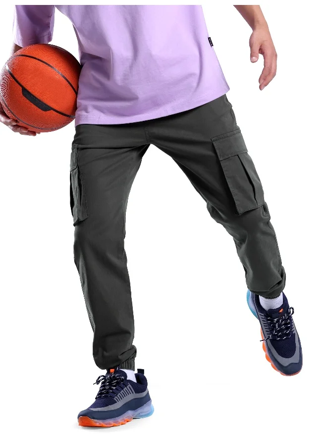 Beyoung Solid Cotton Dark Brown Cargo Joggers For Men