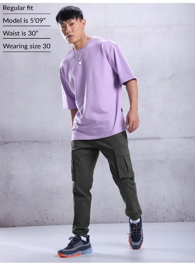 Beyoung Solid Cotton Dark Brown Cargo Joggers For Men