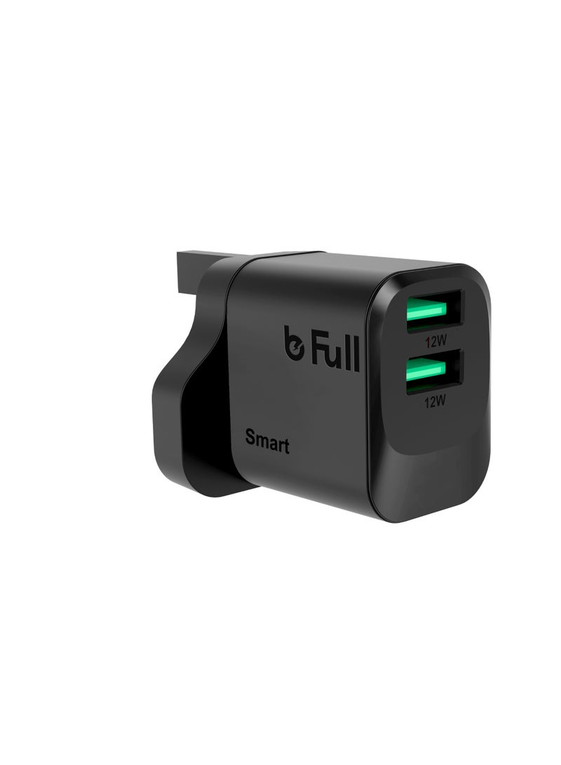 بي فول شاحن حائط bFull ذكي 12 واط بمنفذين USB – شحن سريع وآمن 2.4 أمبير مع حماية متعددة وضمان سنتين - Image 1