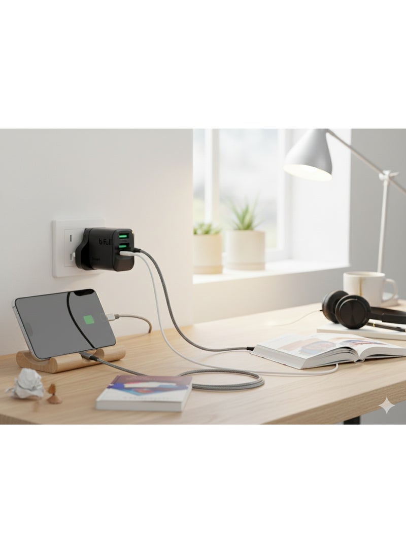 بي فول شاحن حائط bFull ذكي 12 واط بمنفذين USB – شحن سريع وآمن 2.4 أمبير مع حماية متعددة وضمان سنتين - Image 4
