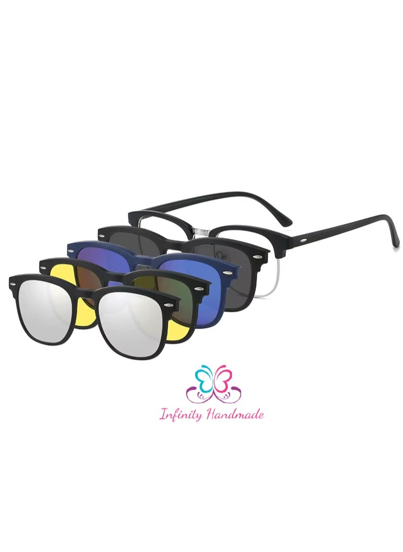 Generic - Unisex sunglasses featuring a TR90 base frame with four magnetic replacement lenses in various colors, polarized sunglasses, superior UV400 protection, and an elegant leather case, perfect for a special gift. Exclusively from INFINITYHANDMADE. - Image 1