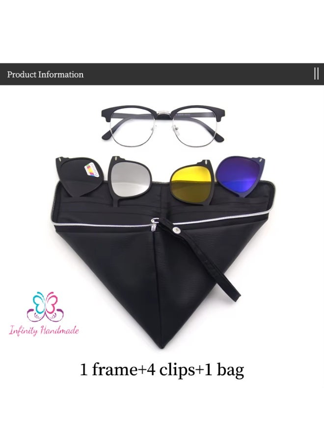 Generic - Unisex sunglasses featuring a TR90 base frame with four magnetic replacement lenses in various colors, polarized sunglasses, superior UV400 protection, and an elegant leather case, perfect for a special gift. Exclusively from INFINITYHANDMADE. - Image 1