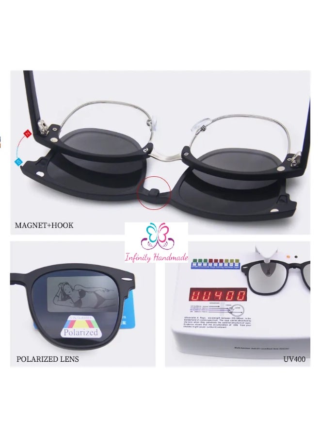 Generic - Unisex sunglasses featuring a TR90 base frame with four magnetic replacement lenses in various colors, polarized sunglasses, superior UV400 protection, and an elegant leather case, perfect for a special gift. Exclusively from INFINITYHANDMADE. - Image 1